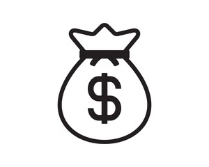 Money bag icons. Simple of line money bag icon, black and white sack. Vector illustration for your design.