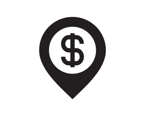 Pointer and dollar symbol. Money location. Bank location pin icon. Business and investment concept. Vector illustration for your design.