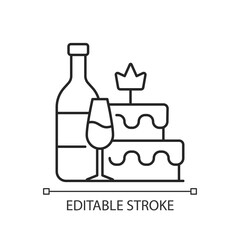 Bachelorette party linear icon. Woman engagement celebration. Bridal cake with crown. Thin line customizable illustration. Contour symbol. Vector isolated outline drawing. Editable stroke