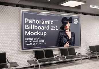 Panoramic Billboard in Subway Station Mockup