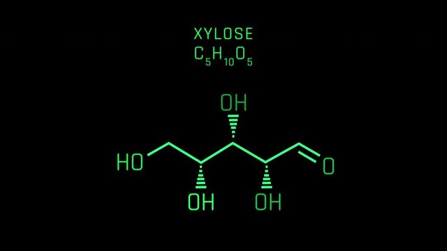 Xylose Linear Molecular Structure Symbol Neon Animation on black background