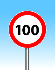 speed limit 100, road sign on blue sky