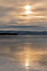 Fototapeta premium Coastal winter landscape. Cloudy and cold weather