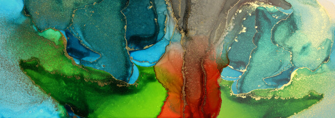 Art Abstract painting blots horizontal long background. Alcohol ink colors. Marble texture.