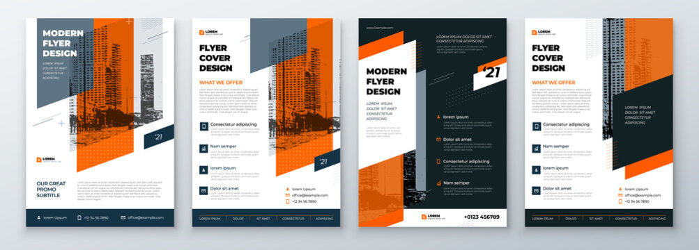 Flyer Design Set. Modern Flyer Background with Orange Accents. Template Layout for Flyer. Concept with Dynamic Circle Shapes. Vector Background.
