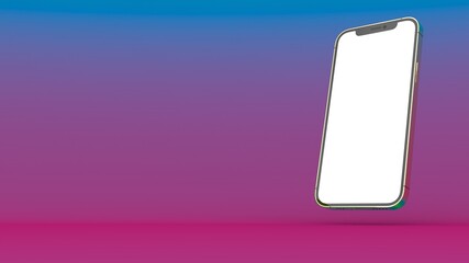 Smartphone similar to iPhone golden mockup with blank white screen on a Titanium Rough blueand pink background. 3D Render