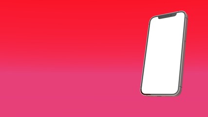 Smartphone similar to iPhone grey mockup with blank white screen on a pink background. 3D Render