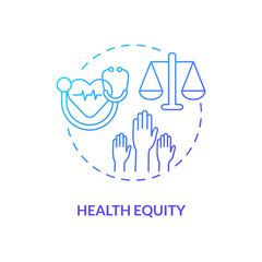 Health equity concept icon. Health programs principles. Getting best medical help from proffesionals. Clinic facility idea thin line illustration. Vector isolated outline RGB color drawing