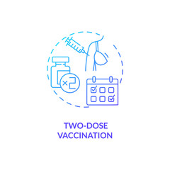 Two dose vaccination concept icon. Covid vaccination. Better results from treating patients with pills. Medical idea thin line illustration. Vector isolated outline RGB color drawing