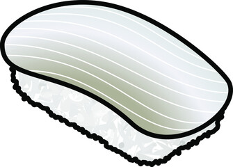 A piece of sushi with a slice of squid.