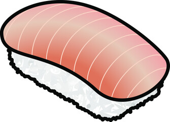 A piece of sushi with a slice of white fish.