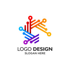 Colorful circuits for technology and app logo design
