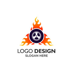 Wheel and flame for car and automotive logo design
