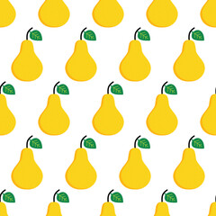 Fresh yellow pears cartoon style vector seamless pattern background.
