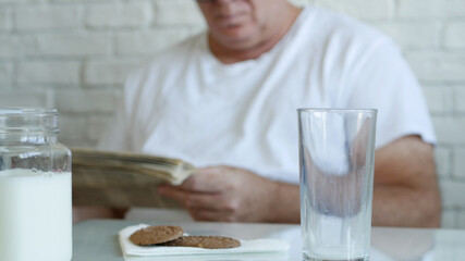 Image with a Glass with Fresh Milk at Breakfast in a Morning