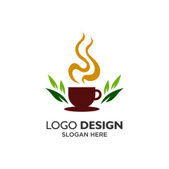 Coffee and tea for cafe and drink logo design
