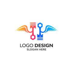 Colorful piston and wings for automotive logo design
