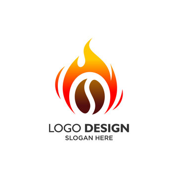 Coffee beans and fire for coffee roasting and drink logo design
