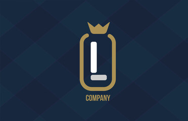 L king crown alphabet letter logo for corporate and company. Blue white design. Can be used as an icon for a luxury brand