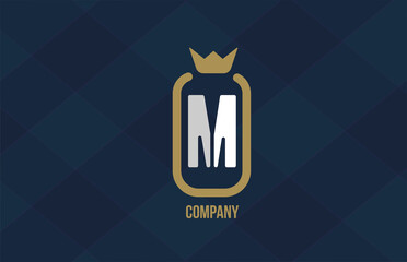 M king crown alphabet letter logo for corporate and company. Blue white design. Can be used as an icon for a luxury brand