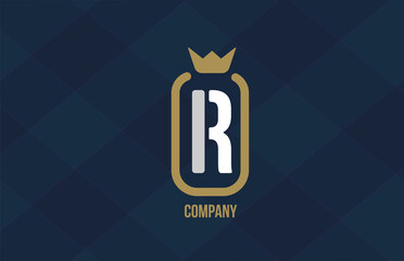 R king crown alphabet letter logo for corporate and company. Blue white design. Can be used as an icon for a luxury brand