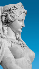 Fototapeta na wymiar Sensual neoclassical marble statue of a noble woman in Vienna at blue gradient sky, Austria, details, closeup.