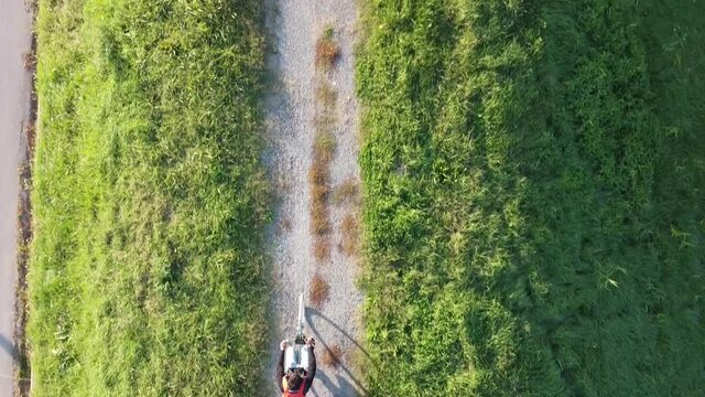 Aerial view of bicycle street, Boretto Italy