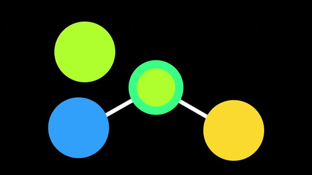 Five Circle Ball Diagram with Line Connector Animation on Black Background