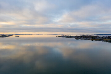 Pale evening in winter at sea drone photo
