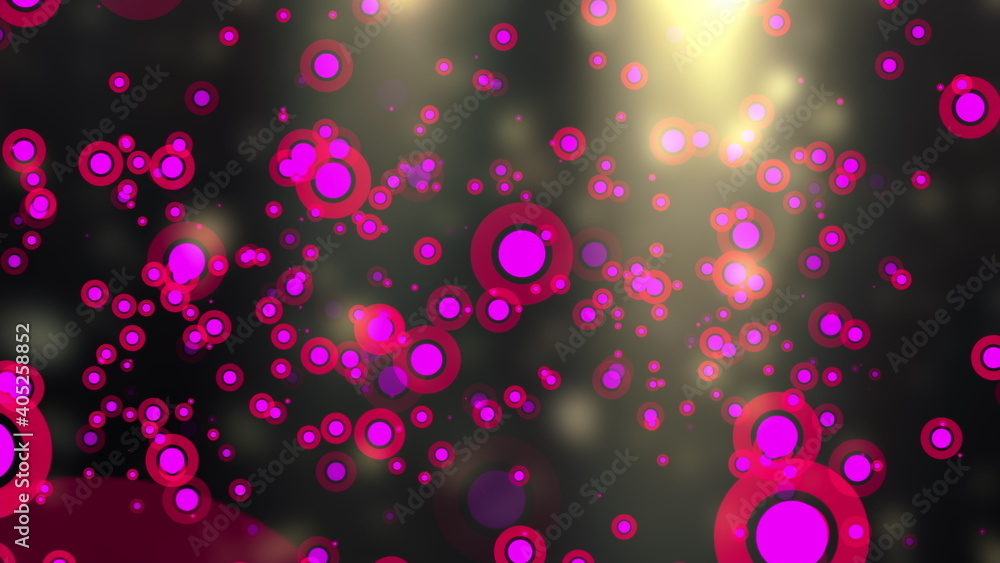 Poster colored spheres and stroke, computer generated. 3d rendering abstract backdrop from round particles