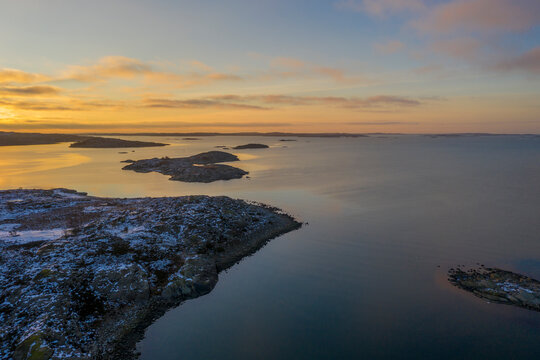 Swedish coast at sunset drone photo