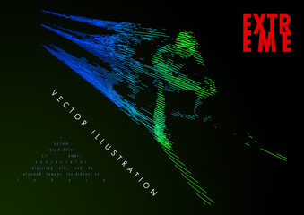 Art concept of a skiing man. Vector drawn by color lines.