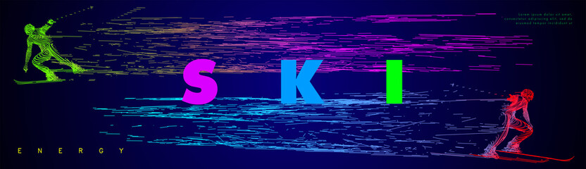Art concept of a skiing man. Vector drawn by color lines.