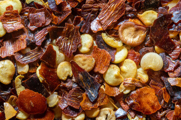 Close up sprinkled chili flakes
