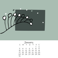 Calendar for the month with floral ornaments 2021