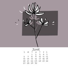 Calendar for the month with floral ornaments 2021