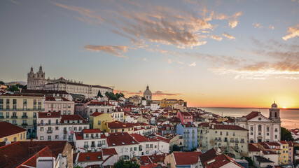Fototapeta premium panorama of alfama lisbon during sunrise