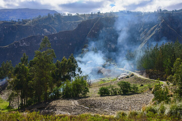 Beautiful cultivated valley in the Rio Toachi Canyon along the Quilotoa Loop Trek, Quilotoa, Ecuador 
