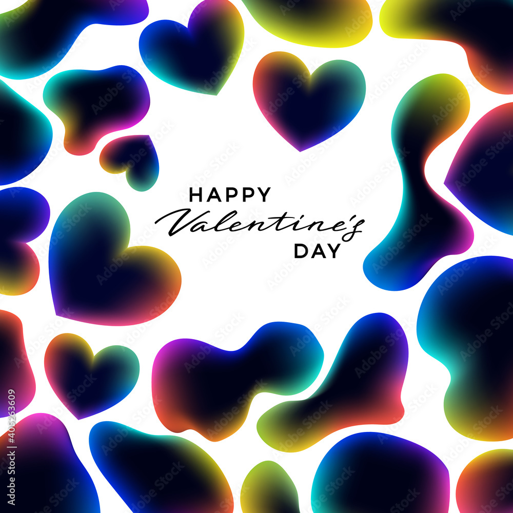 Poster modern poster with colorful bubbles and hearts frame on black background. abstract vector design for