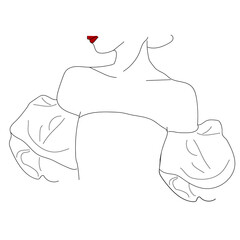 Illustration of a girl. The aesthetics of the graceful lines of the body. Beautiful art. Minimalism. Atmospheric image. Black and white. Drawings for books, magazines, and postcards. Vector graphics