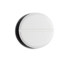 White tablet on an isolated background. Medicine and vitamin for disease and disease prevention. Close-up.
