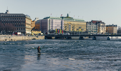 urban River fishing in stockholm city centre 