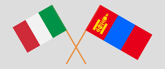 Crossed flags of Italy and Mongolia