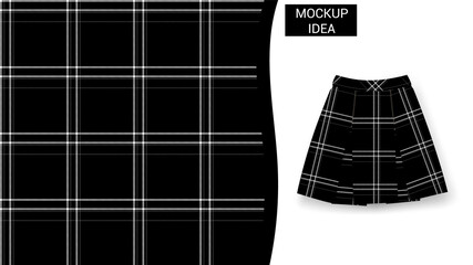 Black Tartan plaid vector Seamless Pattern for decoration and prints. Black, White, Grey with skirt Premium Vector