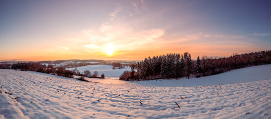 Bavarian Winter landscape during sunset 