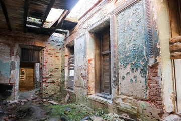 the interior of the old abandoned manor after the fire