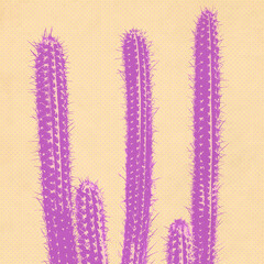 Pop art Cactus. Minimal fashion poster. Trendy bright colorful cartoon design. Neon tropical cactus...