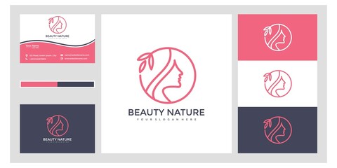 Woman hair salon with nature concept logo and business card