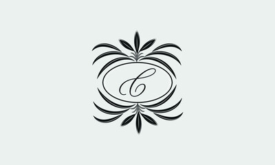 Vector logo design in trendy linear style. Floral monogram with the letter C in the center or space for the text of the letter - an emblem for fashion, beauty and jewelry industry, business