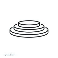 winner podium icon, pedestal or platform for award ceremony, success presentation stage, circular arena, thin line symbol on white background - editable stroke vector illustration eps10